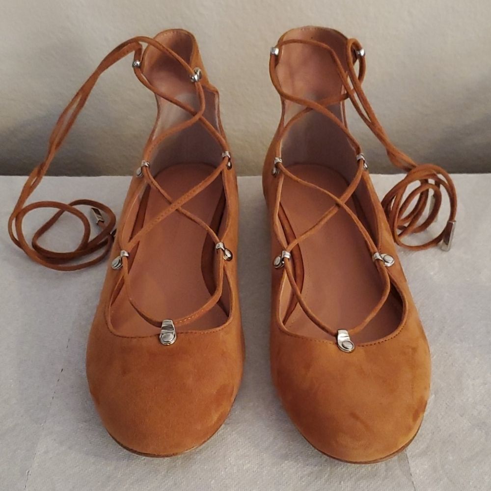 Sigerson Morrison Brown Suede Lace Flats Shoes 8B